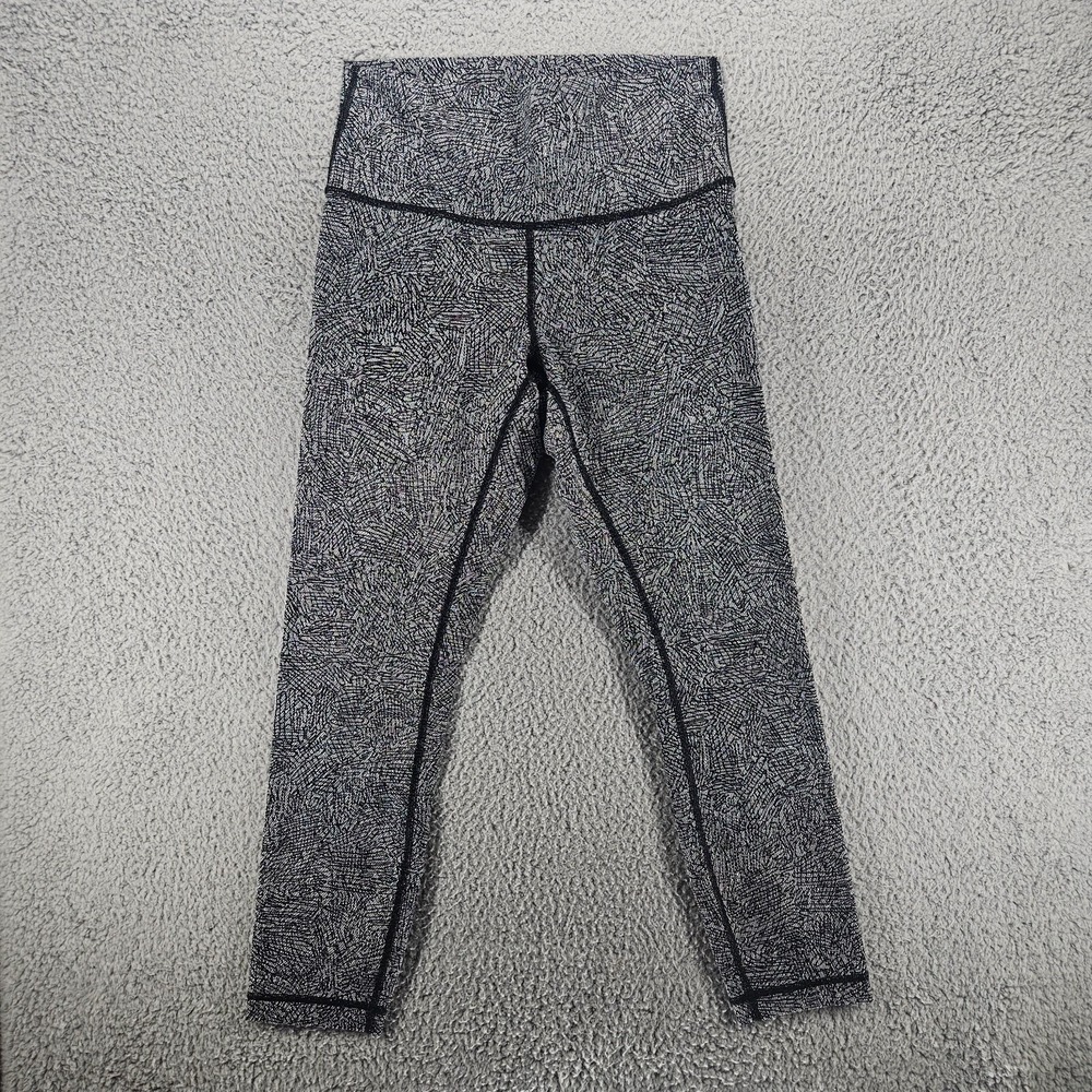 Lululemon High Rise Leggings Black White Scribble Print Size 8 Yoga Pants